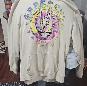 Grateful Dead Cream Hoodie with Colorful Swirls